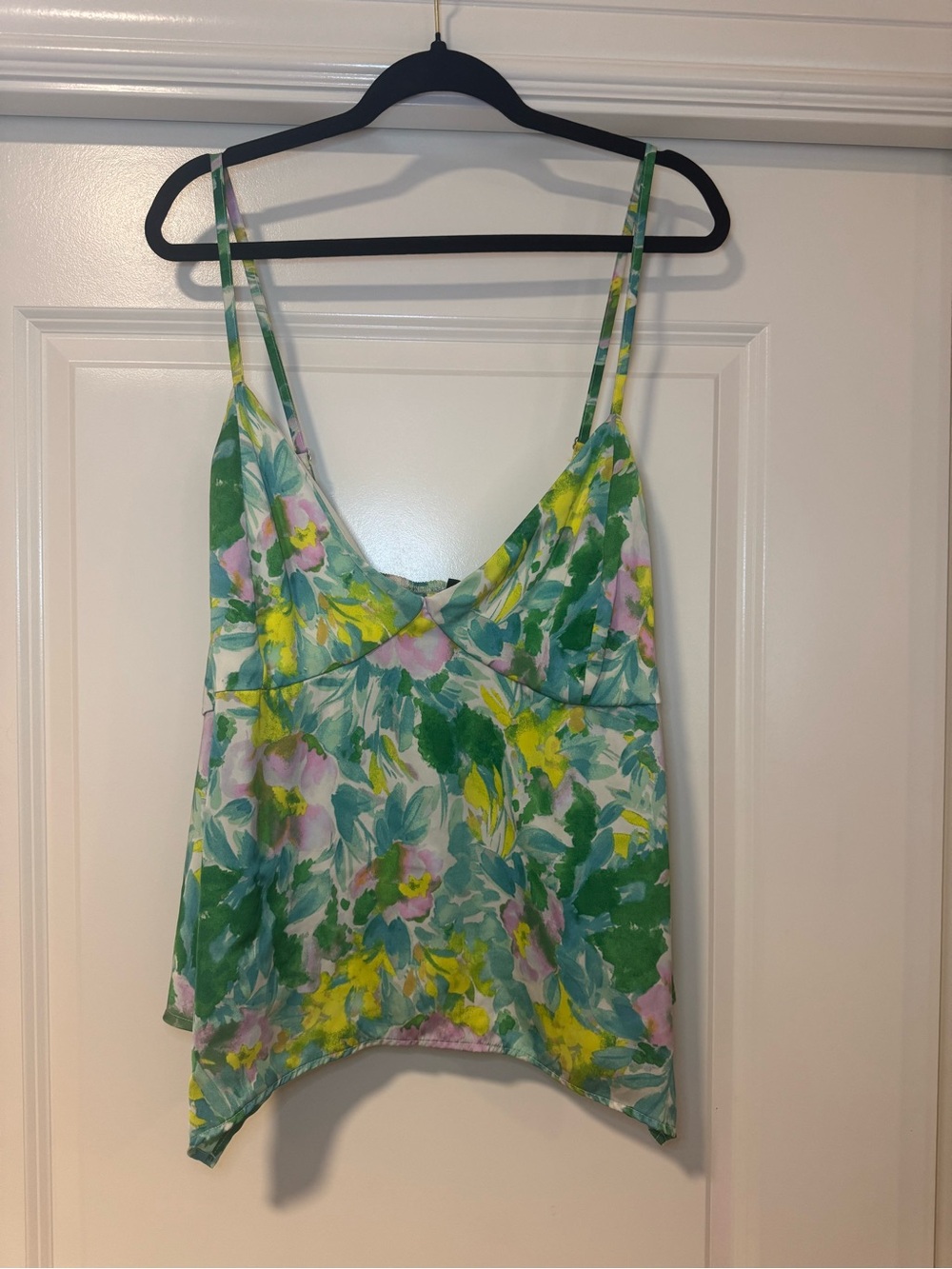 Floral Green V-Neck Spaghetti Strap Tank Top